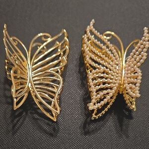 Sunday Elegant Gold and Cream Butterfly Hair Clips